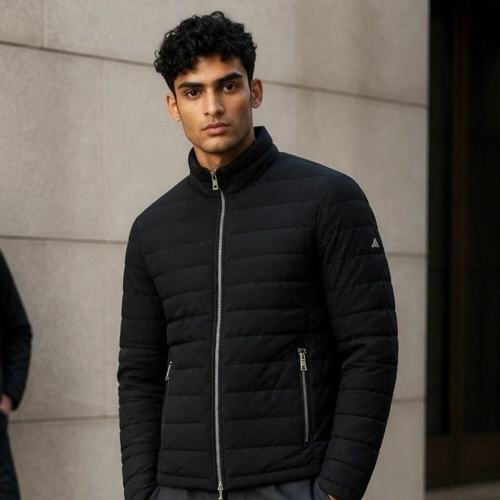 Nautica Black Men’s Medium Puffer Jacket Coat Winter Full Zip Ski Winter Pockets